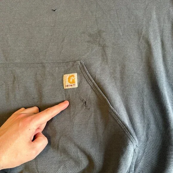 Carhartt Hoodie Sweatshirt Mens XL Gray Yellow Distressed Grunge Long Sleeve - Picture 7 of 10